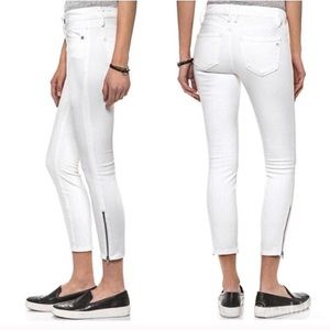 Madewell white distressed ankle zip jeans